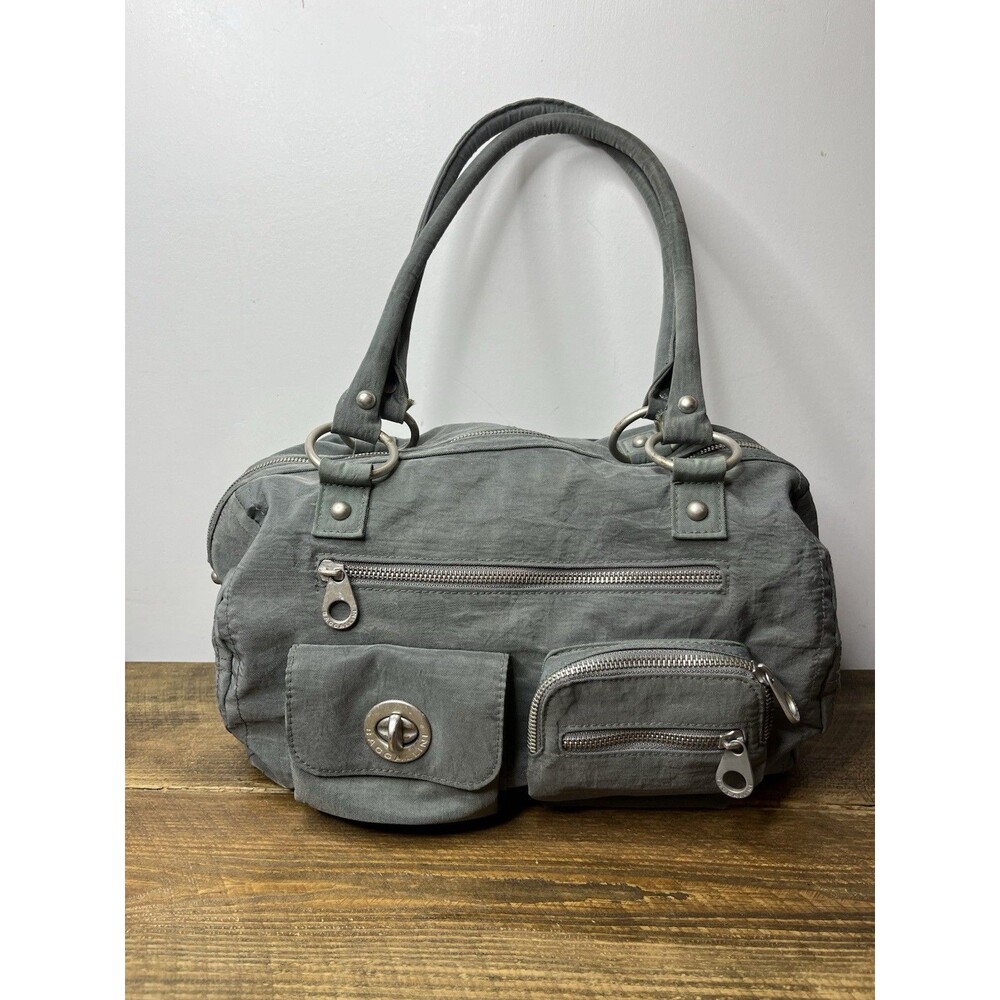 Baggallini Grey Nylon Handbag Tote Med/Large Wide Open 2 Handles Luggage Sleeve